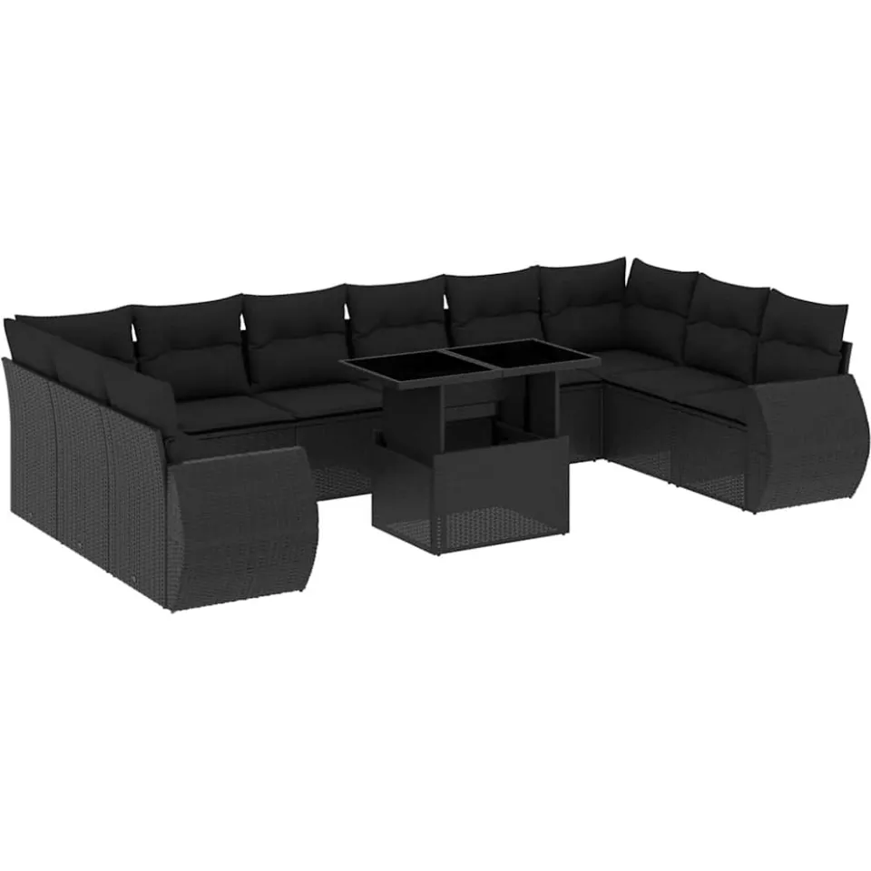 vidaXL 11-delige Loungeset met kussens poly rattan zwart, foto 3