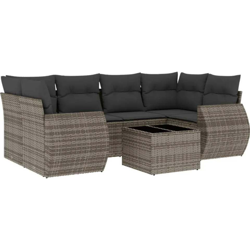 vidaXL 7-delige Loungeset met kussens poly rattan grijs