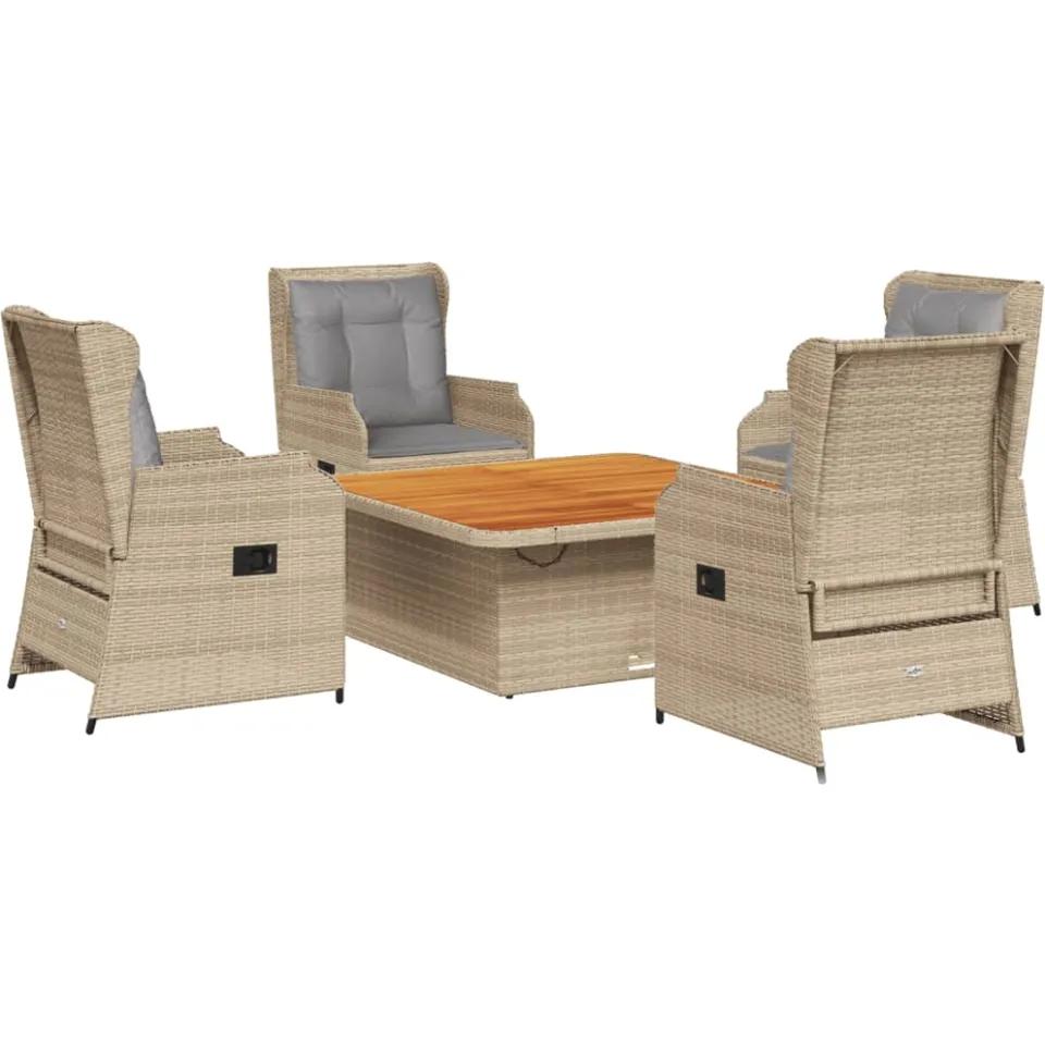 vidaXL 5-delige Loungeset met kussens poly rattan beige, foto 3