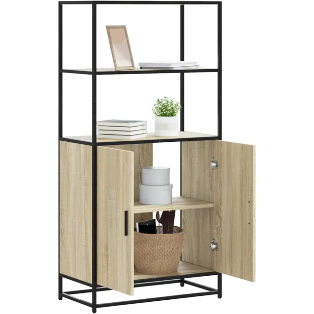 vidaXL Hoge kast 68x35x139 cm bewerkt hout en metaal zwart Bruin