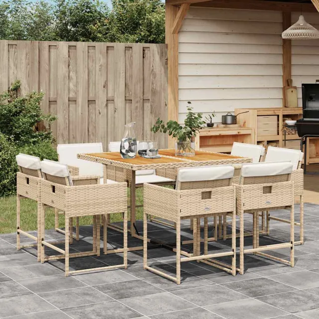 vidaXL 9-delige Tuinset met kussens poly rattan beige, foto 2