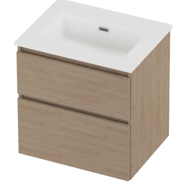 Proline Tribute Badmeubelset Porselein Elegant Zonder Kraangat 60x46x62 cm Mat White Ideal Oak Eiken