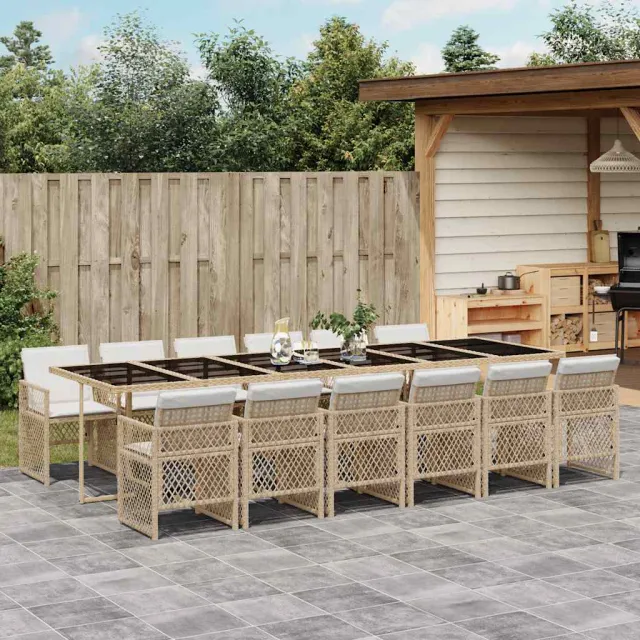 vidaXL 13-delige Tuinset met kussens poly rattan beige, foto 2