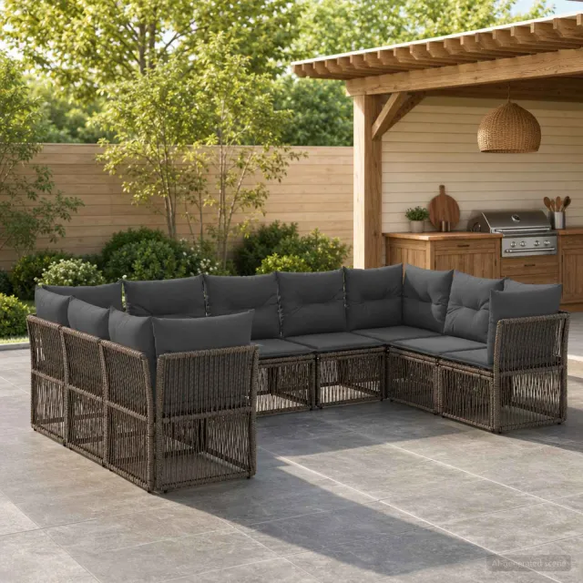 vidaXL Tuinbankenset 9 st 9-zits Grijs poly rattan, foto 2