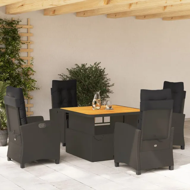 vidaXL 5-delige Tuinset met kussens poly rattan zwart, foto 2