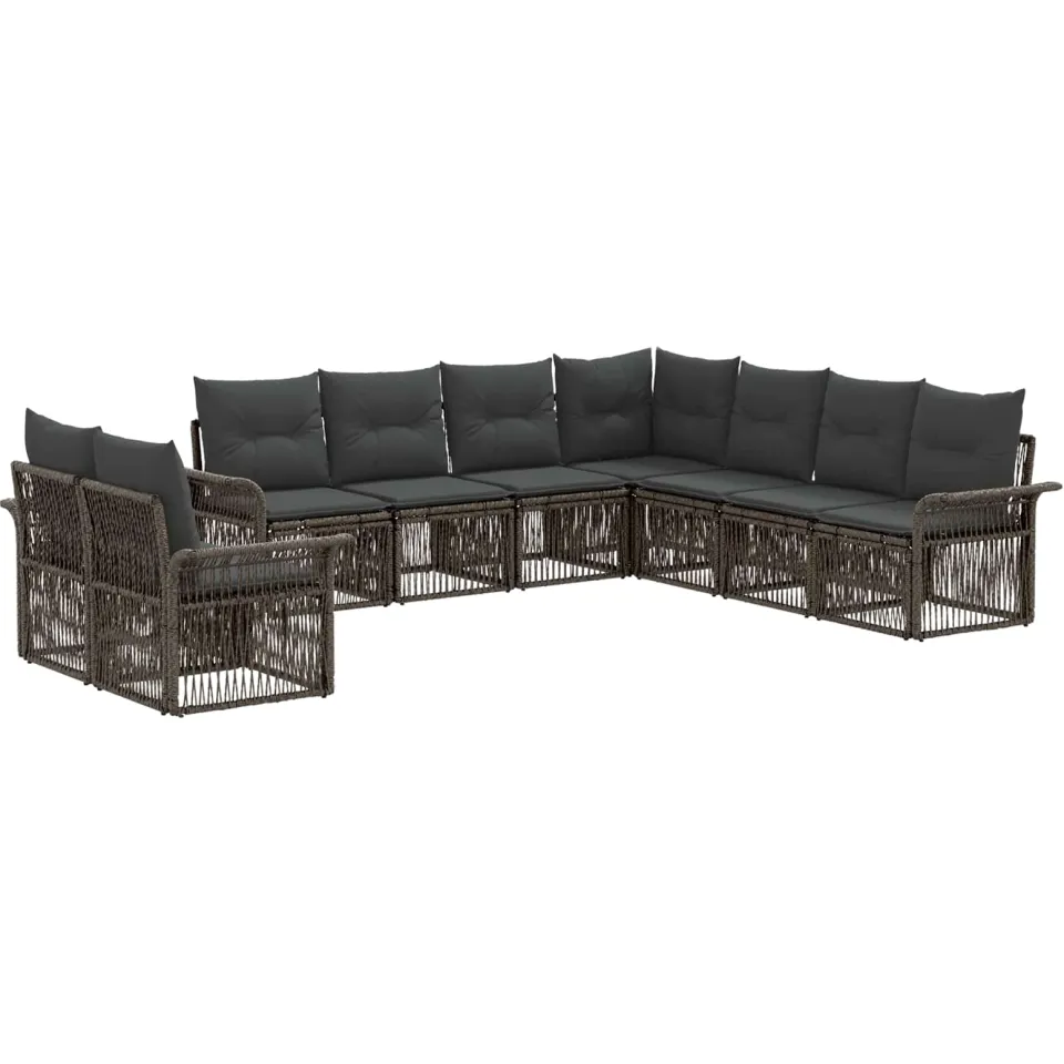 vidaXL Tuinbankenset 9 st 9-zits Grijs poly rattan, foto 3