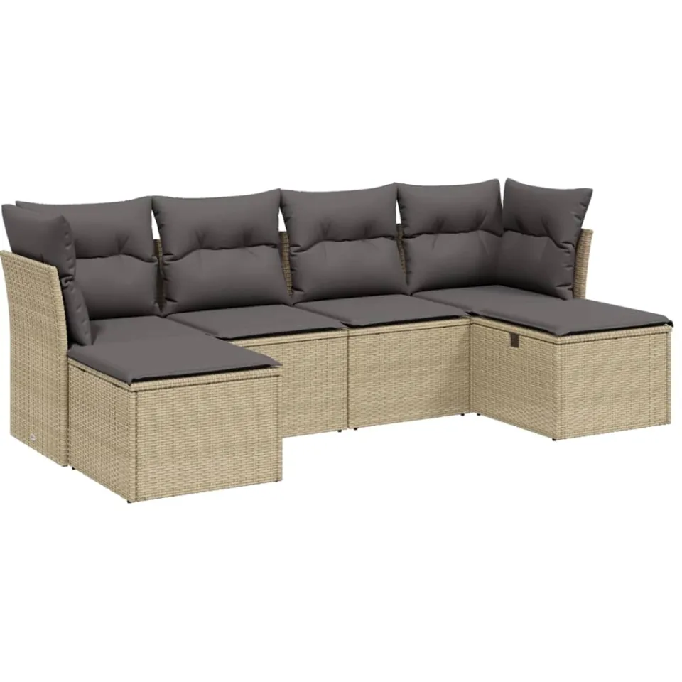 vidaXL 6-delige Loungeset met kussens poly rattan gemengd beige, foto 3