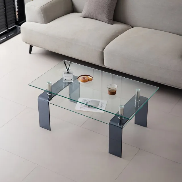 STILVORA Salontafel - Gehard Glazen Design Met Twee Niveaus - Voor Woonkamer En Kantoor - Glas - 100x55x45 Cm - Transparant
