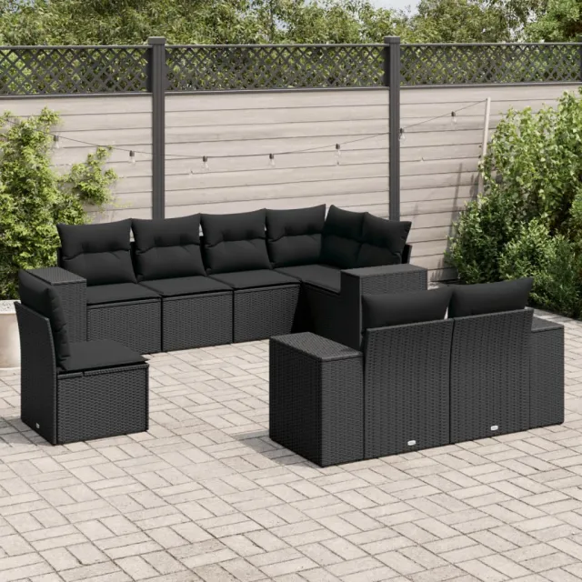 vidaXL 8-delige Loungeset met kussens poly rattan zwart, foto 2