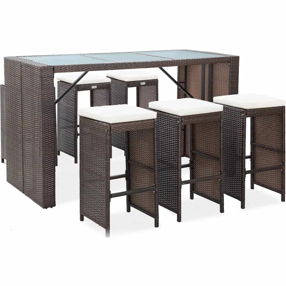 vidaXL 7-delige Tuinbarset met kussens poly rattan bruin, foto 3