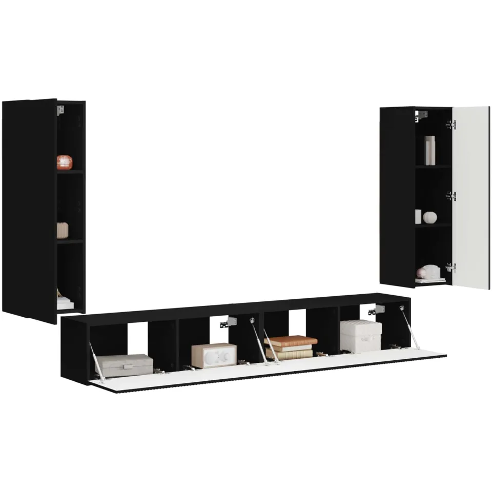 vidaXL TV Wandkast Set 4 st Zwart Bewerkt hout