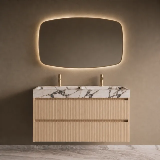 Boss & Wessing BWS Riga Badmeubelset Met Wastafel 120 cm Licht EIken Japandi - Calacatta Viola Bruin