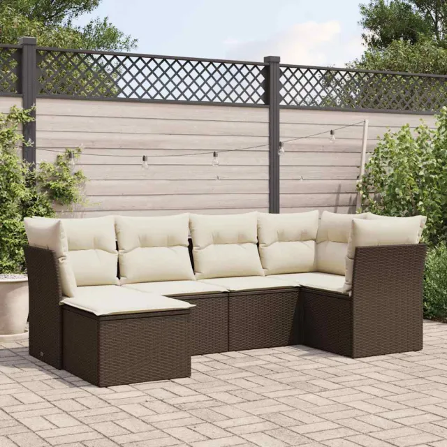vidaXL 6-delige Loungeset met kussens poly rattan bruin, foto 2