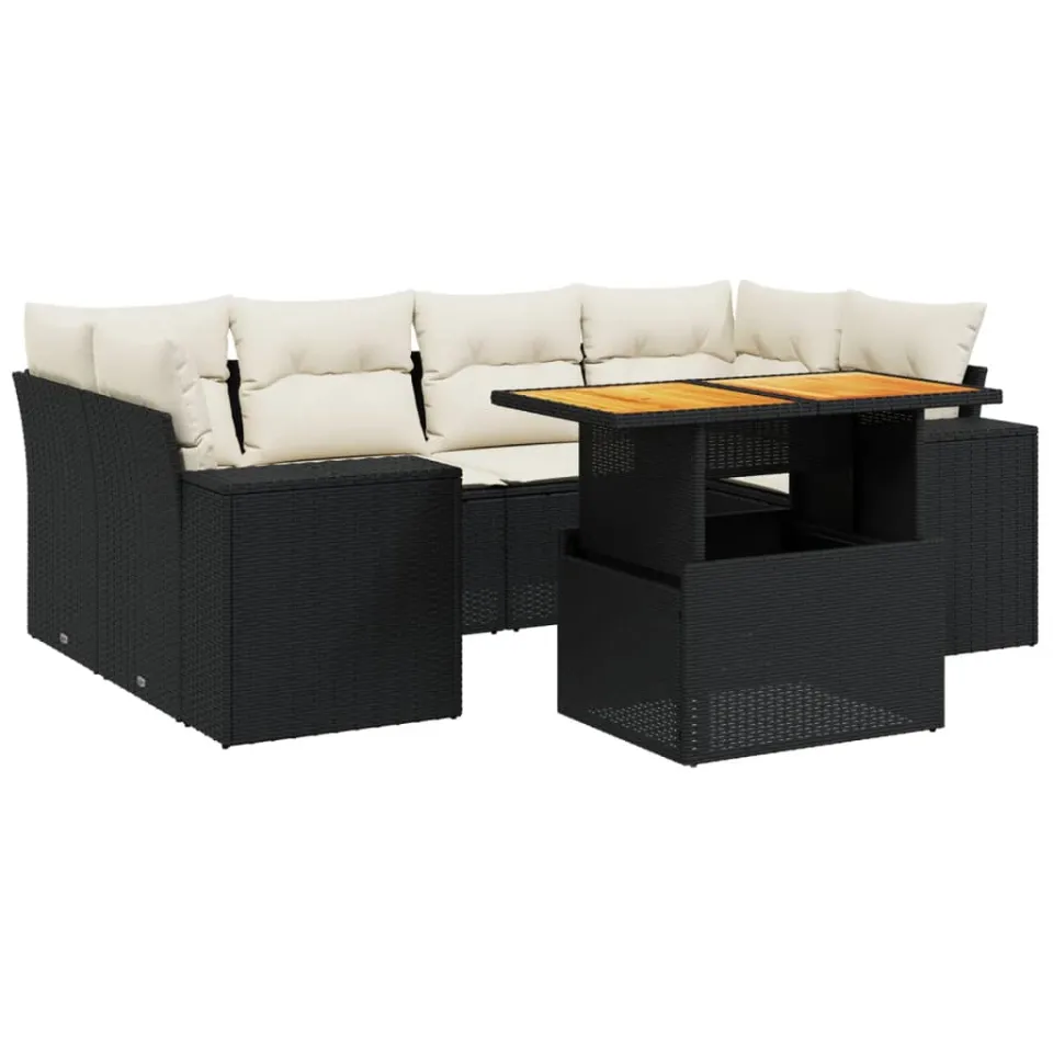 vidaXL 7-delige Loungeset met kussens poly rattan zwart