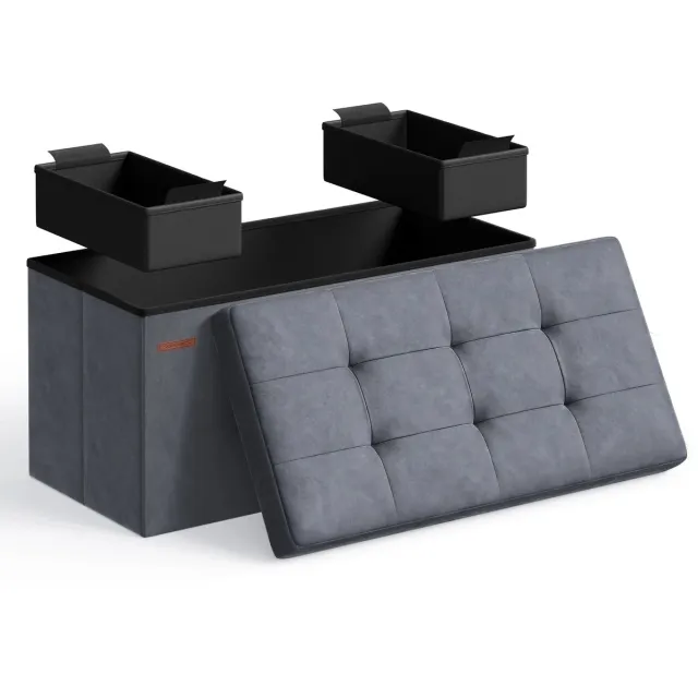 Vurnomi Poef - Opbergruimte - Opbergpoef - Stoel - Hocker - Voetenbank - 300 KG belastbaar - 38x76x38 cm - Fluweel - Roze Grijs