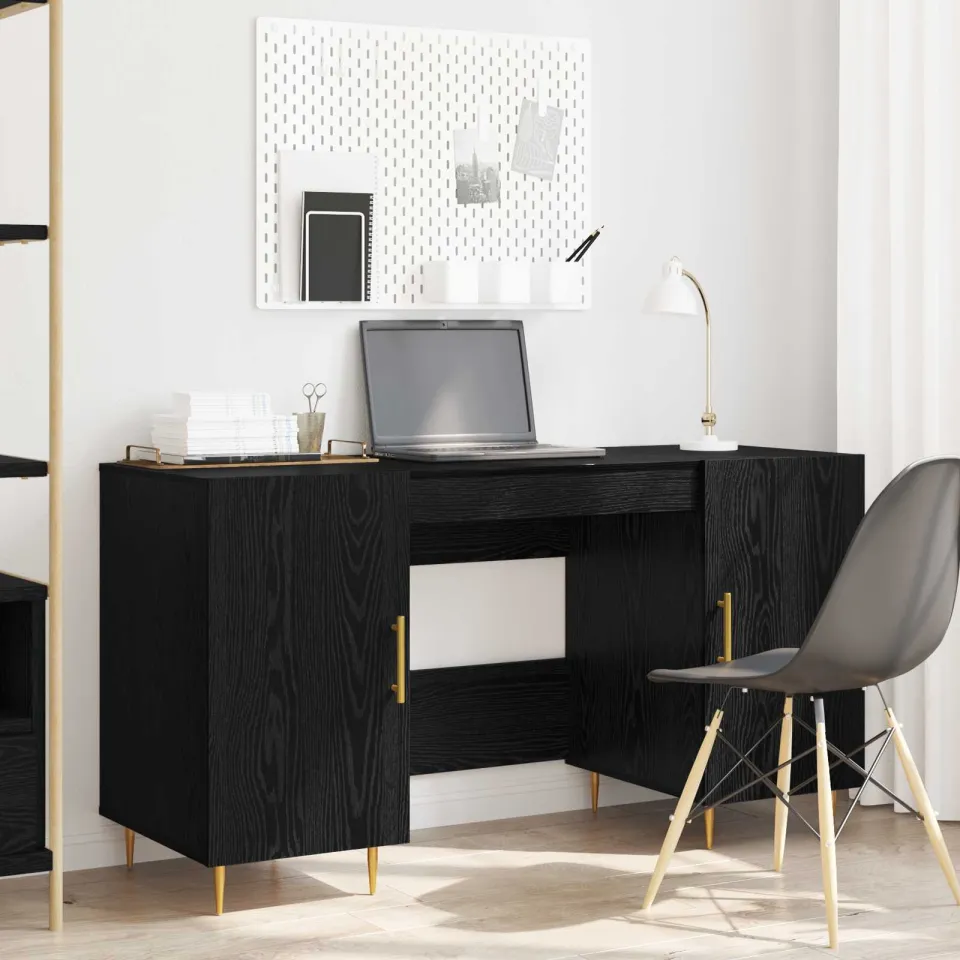 vidaXL Bureau Zwart eiken Bewerkt hout, foto 4
