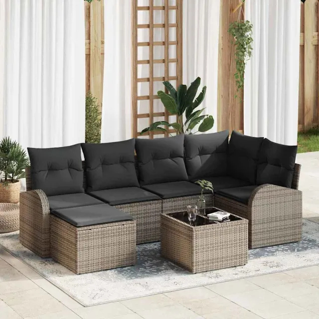 vidaXL Tuin Sofa Set 7 st Grijs poly rattan