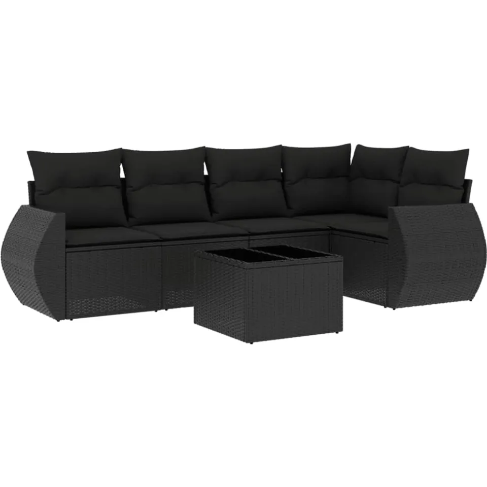 vidaXL 6-delige Loungeset met kussens poly rattan zwart