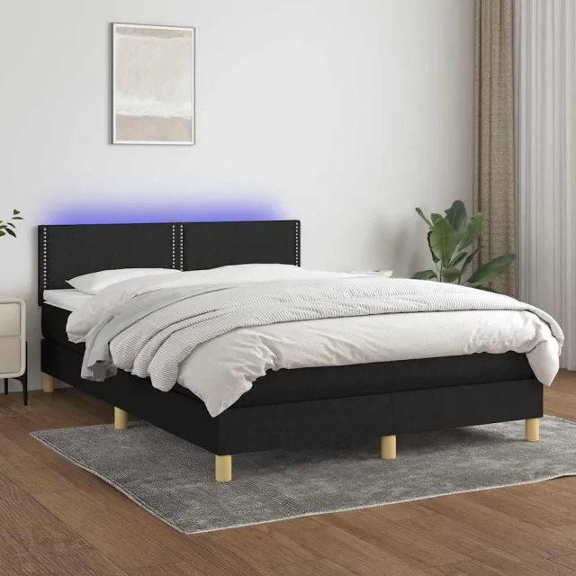 vidaXL Boxspring met matras en LED stof zwart 140x200 cm