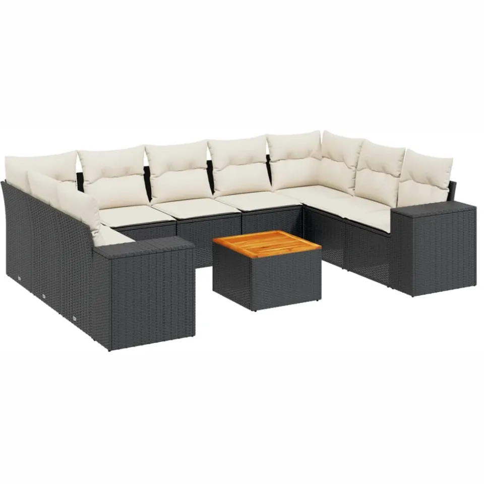 vidaXL 10-delige Loungeset met kussens poly rattan zwart
