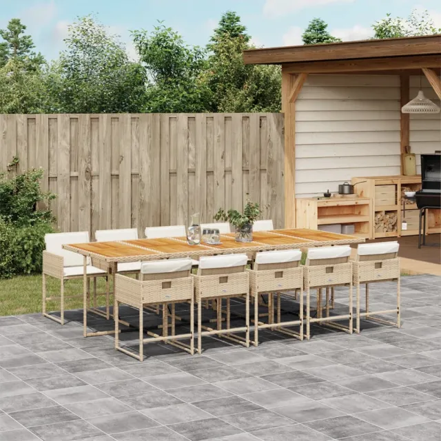 vidaXL 11-delige Tuinset met kussens poly rattan beige, foto 2
