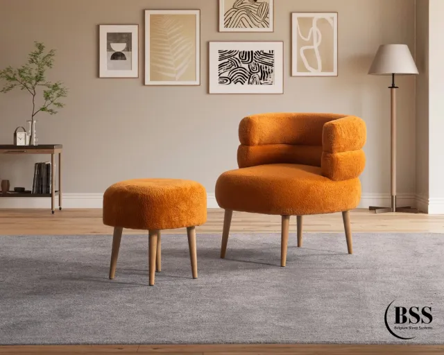 BSS Bedding BSS Barel - Fauteuil & Poef Set - Scandinavisch Design - Oranje Oranje - 1 Fauteuil - 1 Poef