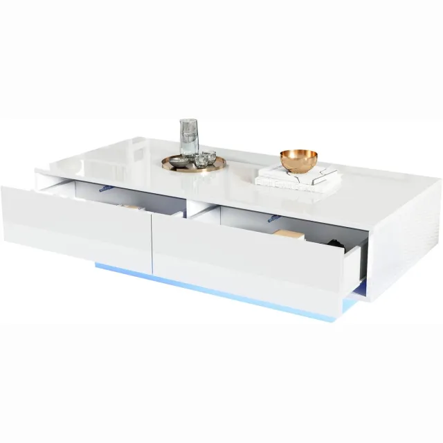 Merax Witte Salontafel Hoogglans – 115x55x34 cm – 2 Lades - LED-verlichting - 30 kg draagkracht – Moderne Design Tafel voor de Woonkamer