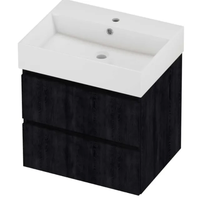 Proline Zara Badmeubelset Porselein Loft 1 Kraangat Symmetrisch 60x46x65 cm Glans Wit Charcoal Oak Eiken