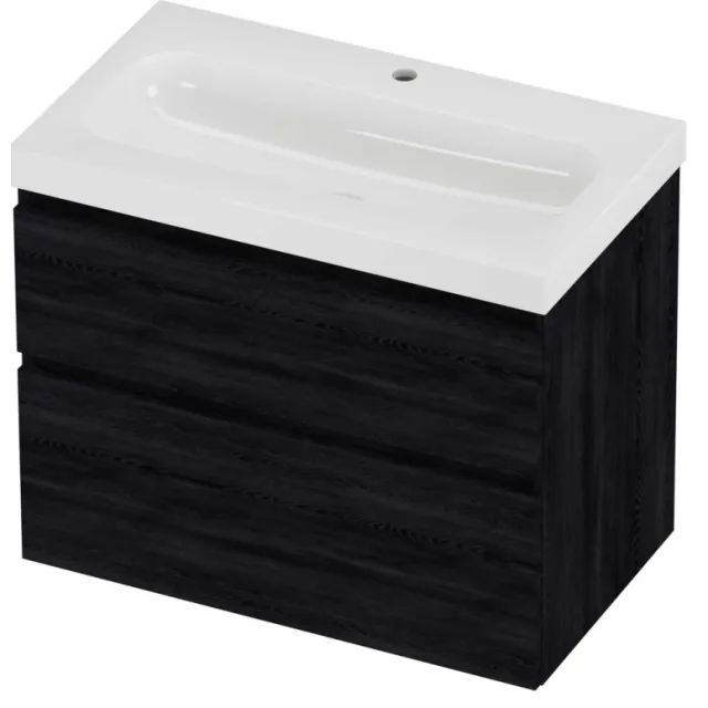 Proline Haga Badmeubelset Polystone Mezza 1 Kraangat Asymmetrisch 80x46x66 cm Glans Wit Black Oak Eiken