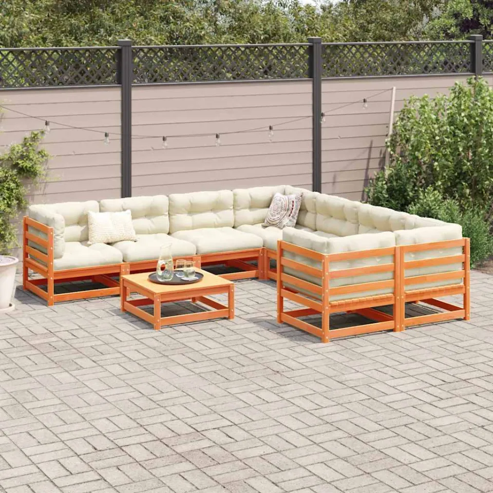 vidaXL 9-delige Loungeset met kussens massief grenenhout wasbruin bruin, foto 3