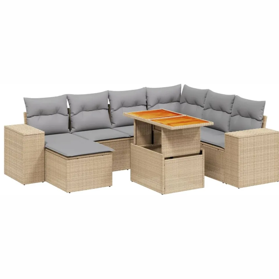 vidaXL 8-delige Loungeset met kussens poly rattan beige