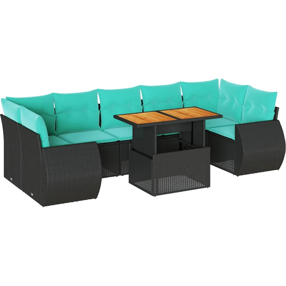 vidaXL 8-delige Loungeset met kussens poly rattan zwart