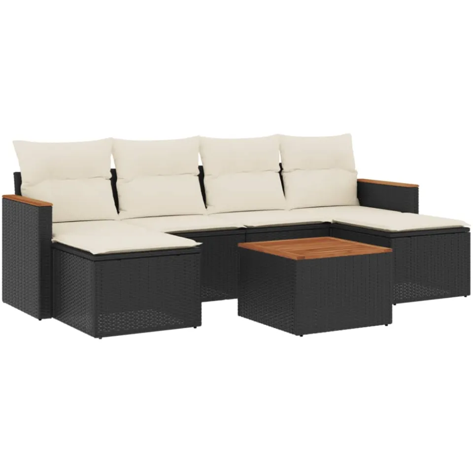 vidaXL 7-delige Loungeset met kussens poly rattan zwart, foto 3