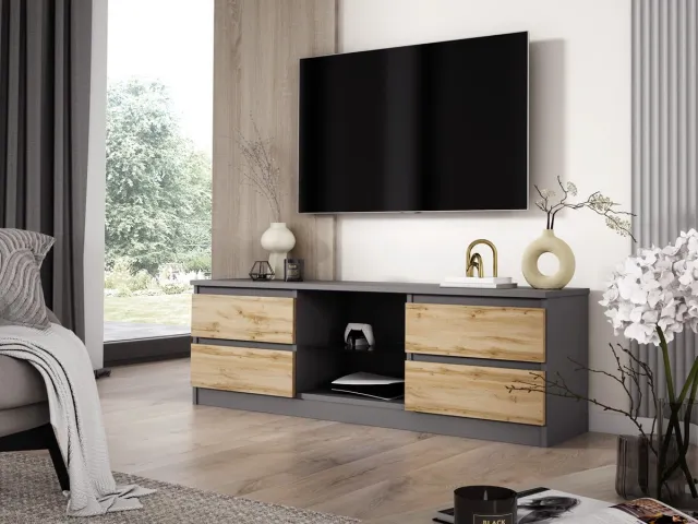 Meubel Square TV meubel TOLUCA - Eiken / Antraciet - TV kast met 4 laden