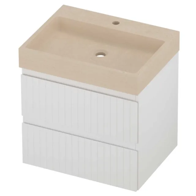Proline Evoli Badmeubelset Hardsteen Loft 1 Kraangat Gefreesd 60x46x62 cm Sand Stone Mat Wit