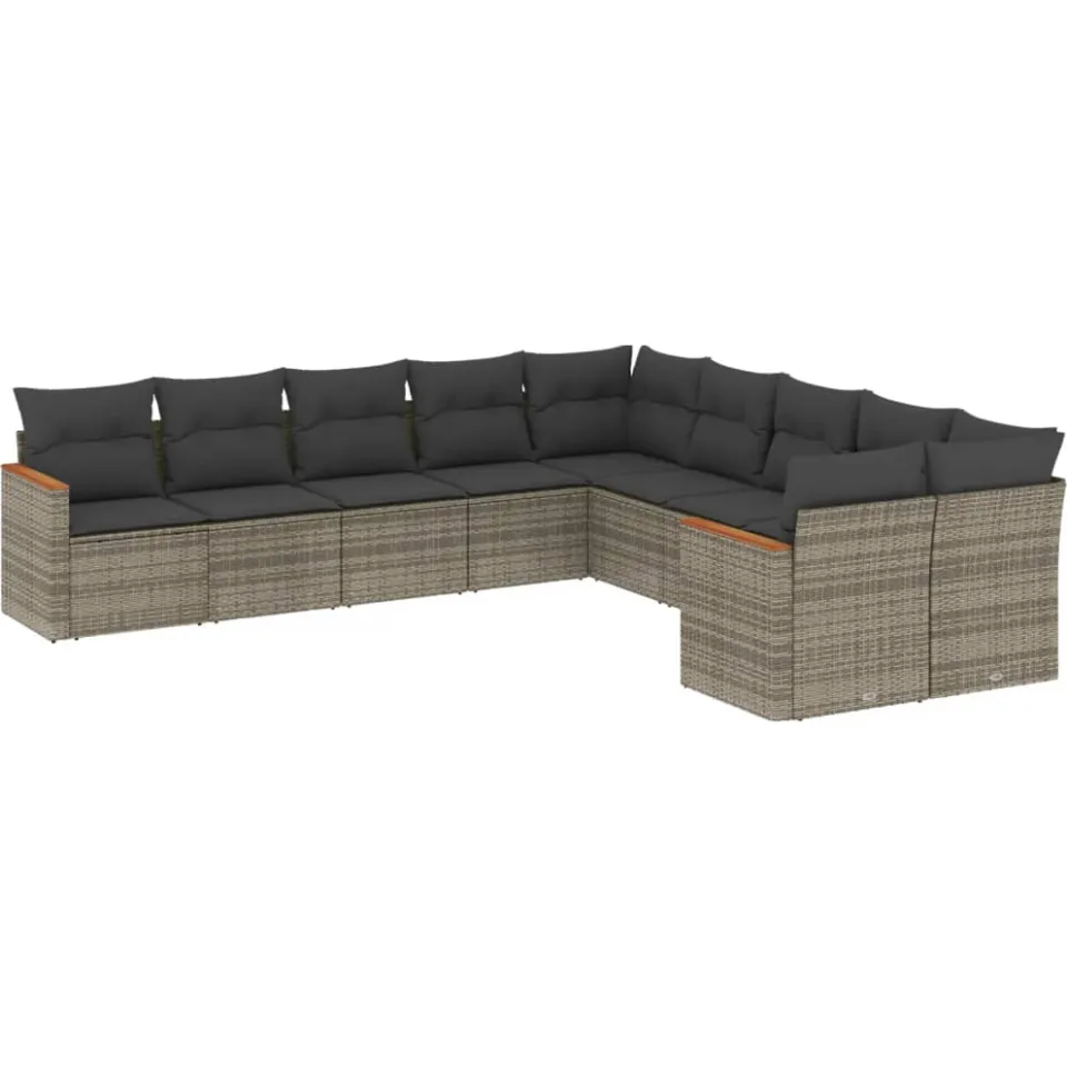 vidaXL 10-delige Loungeset met kussens poly rattan grijs, foto 3