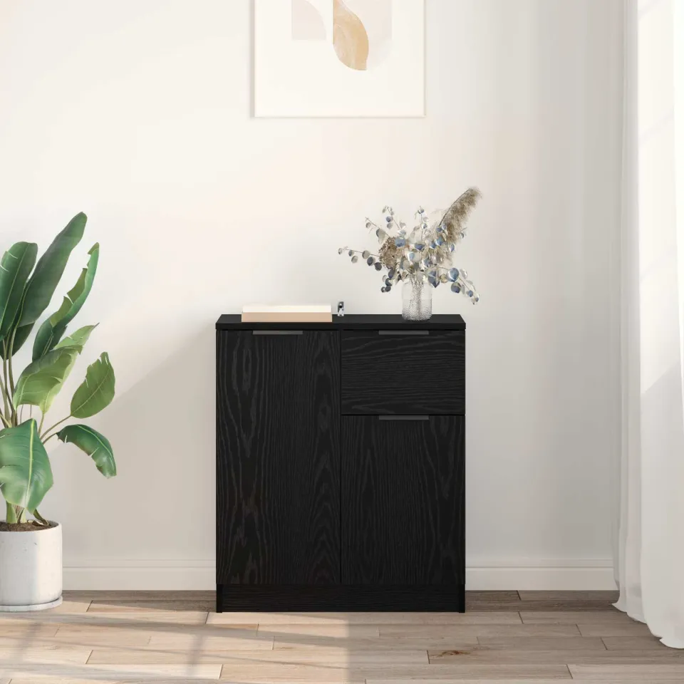 vidaXL Dressoir Zwart Eiken 60 x 30 x 70 cm Bewerkt hout, foto 4