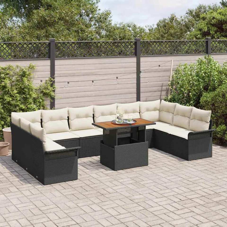 vidaXL Tuin Sofa Set 9 st Zwart Poly riet, foto 3