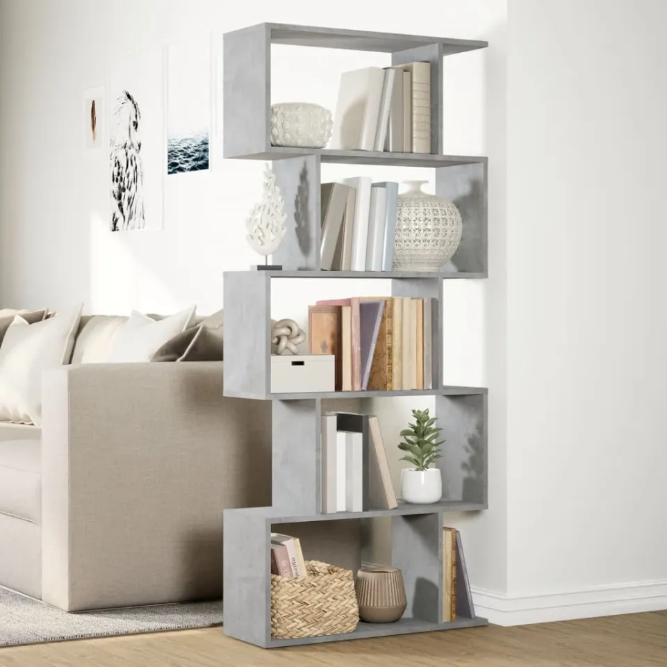vidaXL Kamerscherm / boekenkast 5-laags 70x24x161 cm hout betongrijs grijs, foto 4