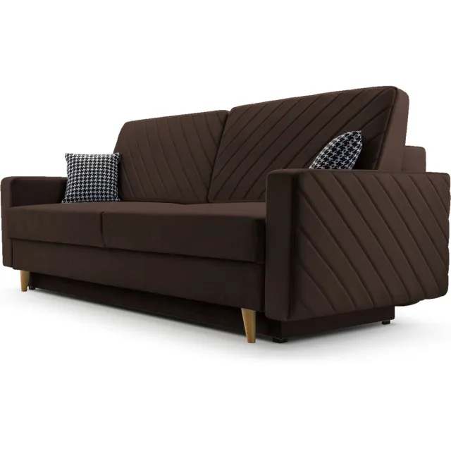 AJE Meubles B.V. 3-zitsbank van Velvet voor woonkamer, slaapbank, sofa met slaapfunctie en opbergruimte, moderne bank - 230x96x97cm - Slaapbank CALIFORNIA - Donkerbruin (KRONOS 06)