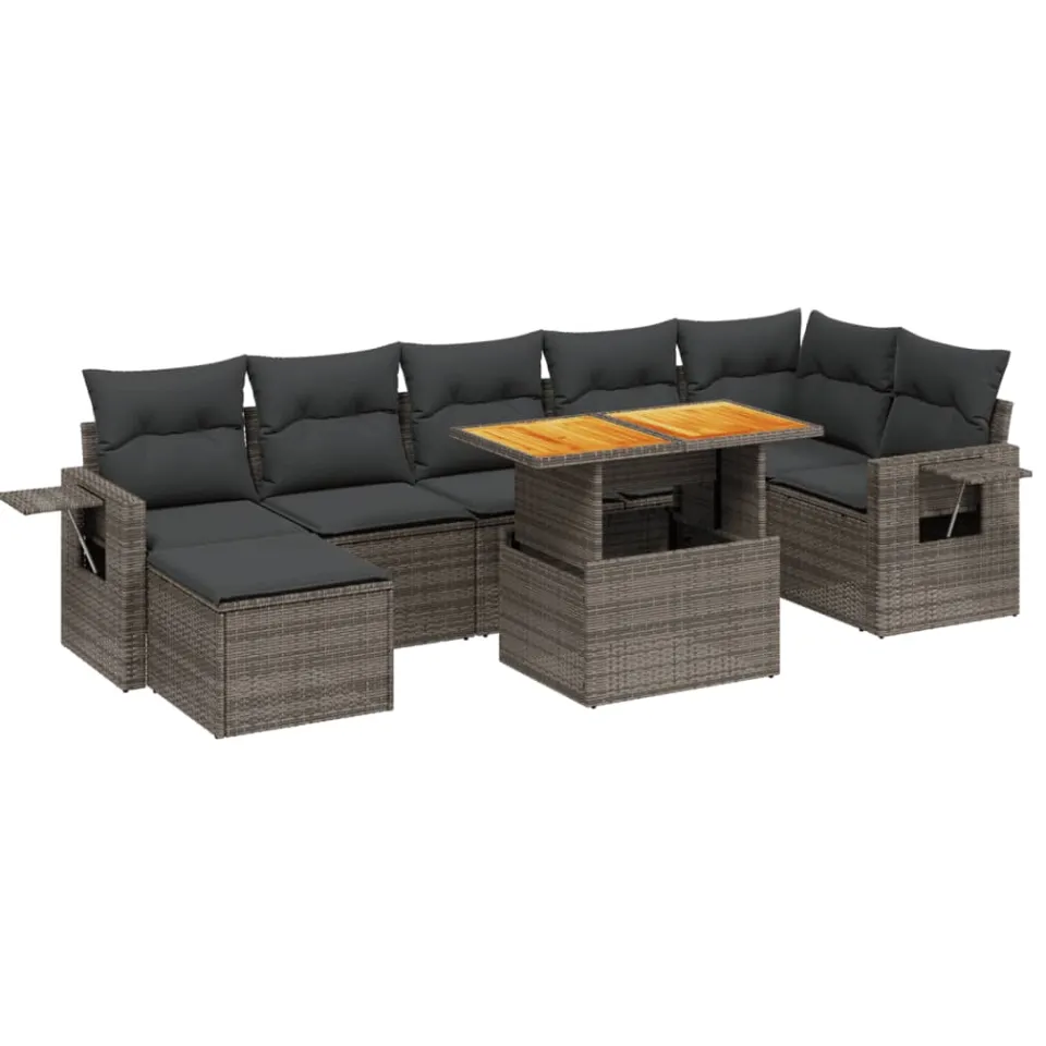 vidaXL 8-delige Loungeset met kussens poly rattan grijs, foto 3