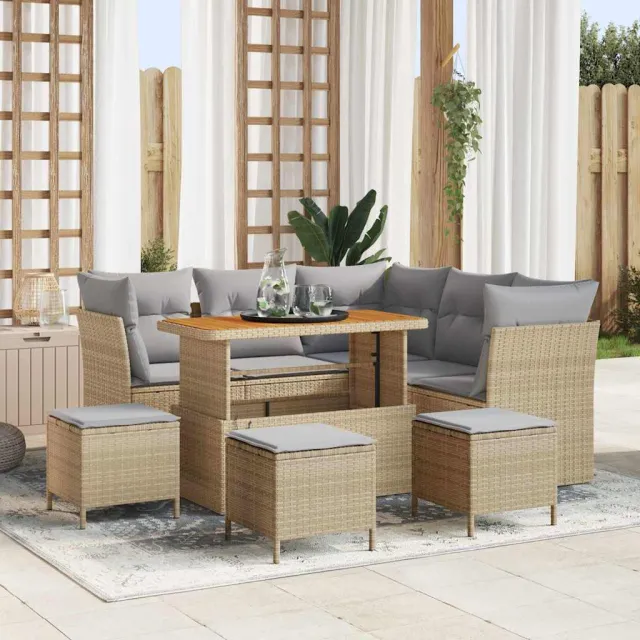 vidaXL Tuinbankenset 9 st Beige poly rattan, foto 2