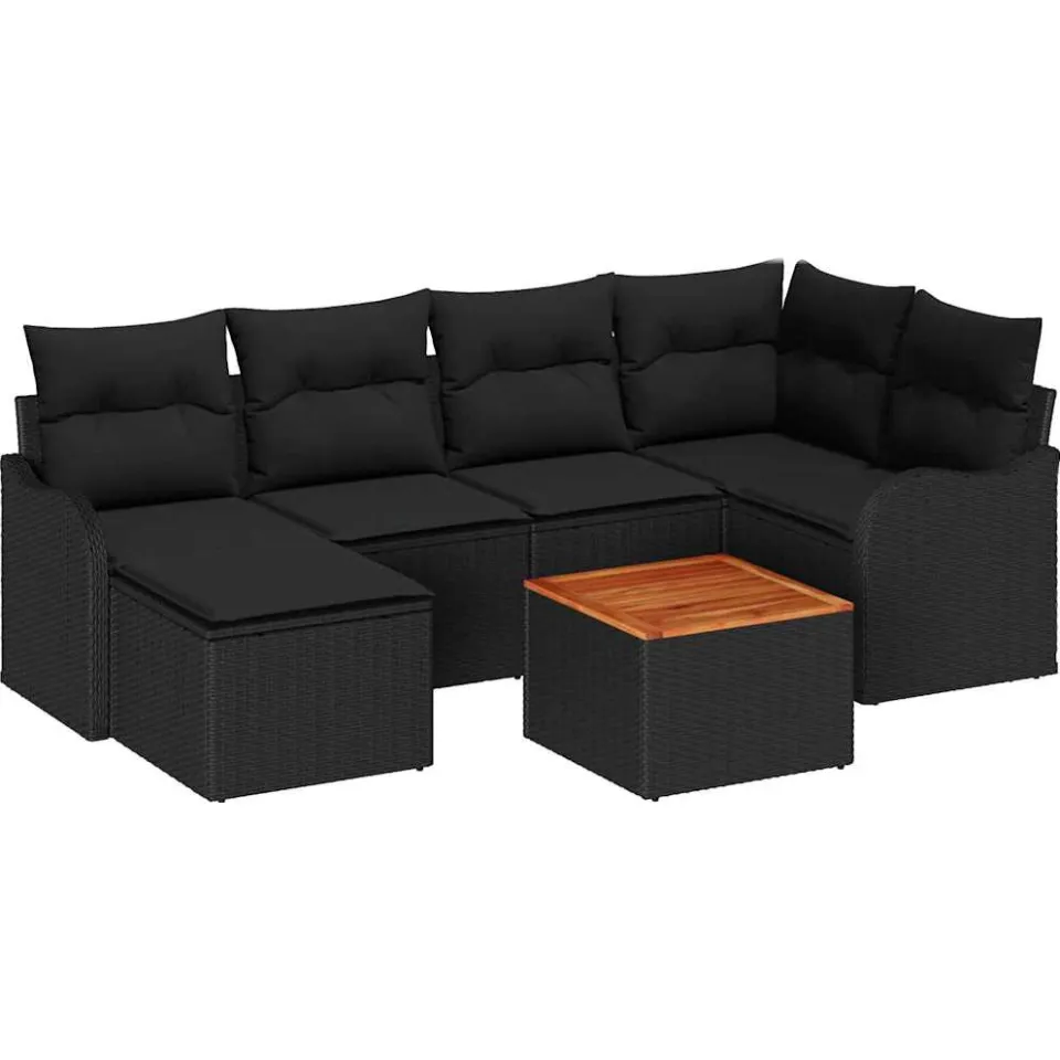 vidaXL Tuinbankenset 7 st Zwart poly rattan