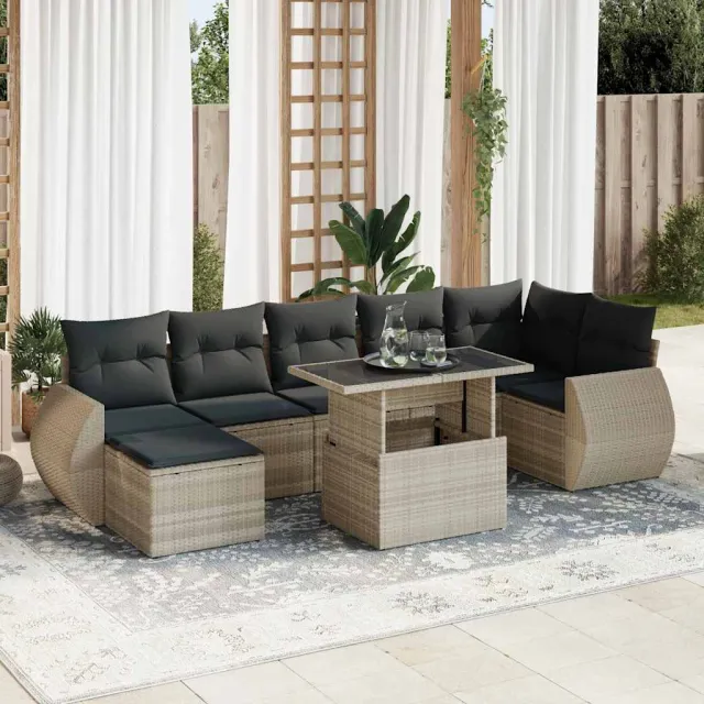 vidaXL 8-delige Loungeset met kussens poly rattan acacia grijs, foto 2