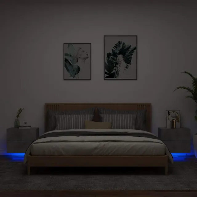 vidaXL Nachtkastjes met LED's 2 st wandgemonteerd betongrijs grijs, foto 2