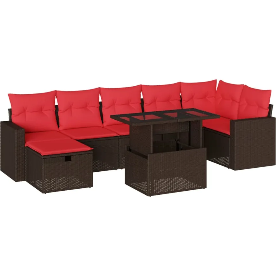 vidaXL 8-delige tuinbankset met kussens, bruin polyrotan, foto 3