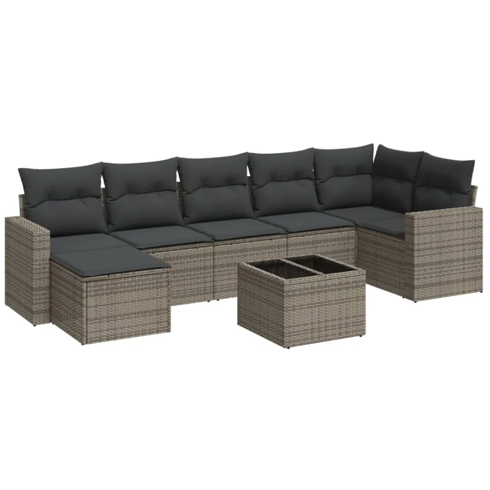 vidaXL 8-delige Loungeset met kussens poly rattan grijs, foto 3