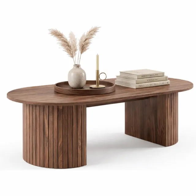 Acaza Salontafel - Luxe Salontafel Ovaal - Walnoot - 120 x 59 x 37,5 cm (L x B x H) - Hout - Koffietafel - Japandi Salontafel - Salontafel Organisch