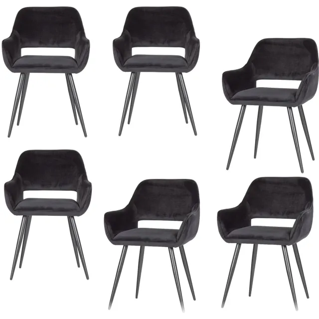 WOOOD Jelle Eetkamerstoelen - Velvet - Zwart - Set van 6