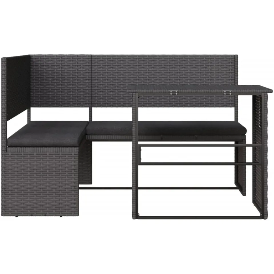 vidaXL Tuinbank met tafel en kussens L-vormig poly rattan zwart, foto 2